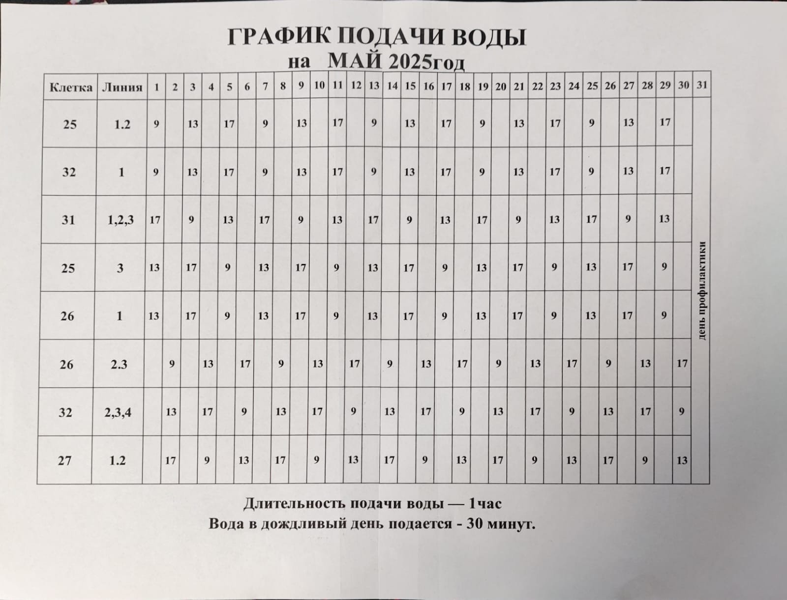 Расписание